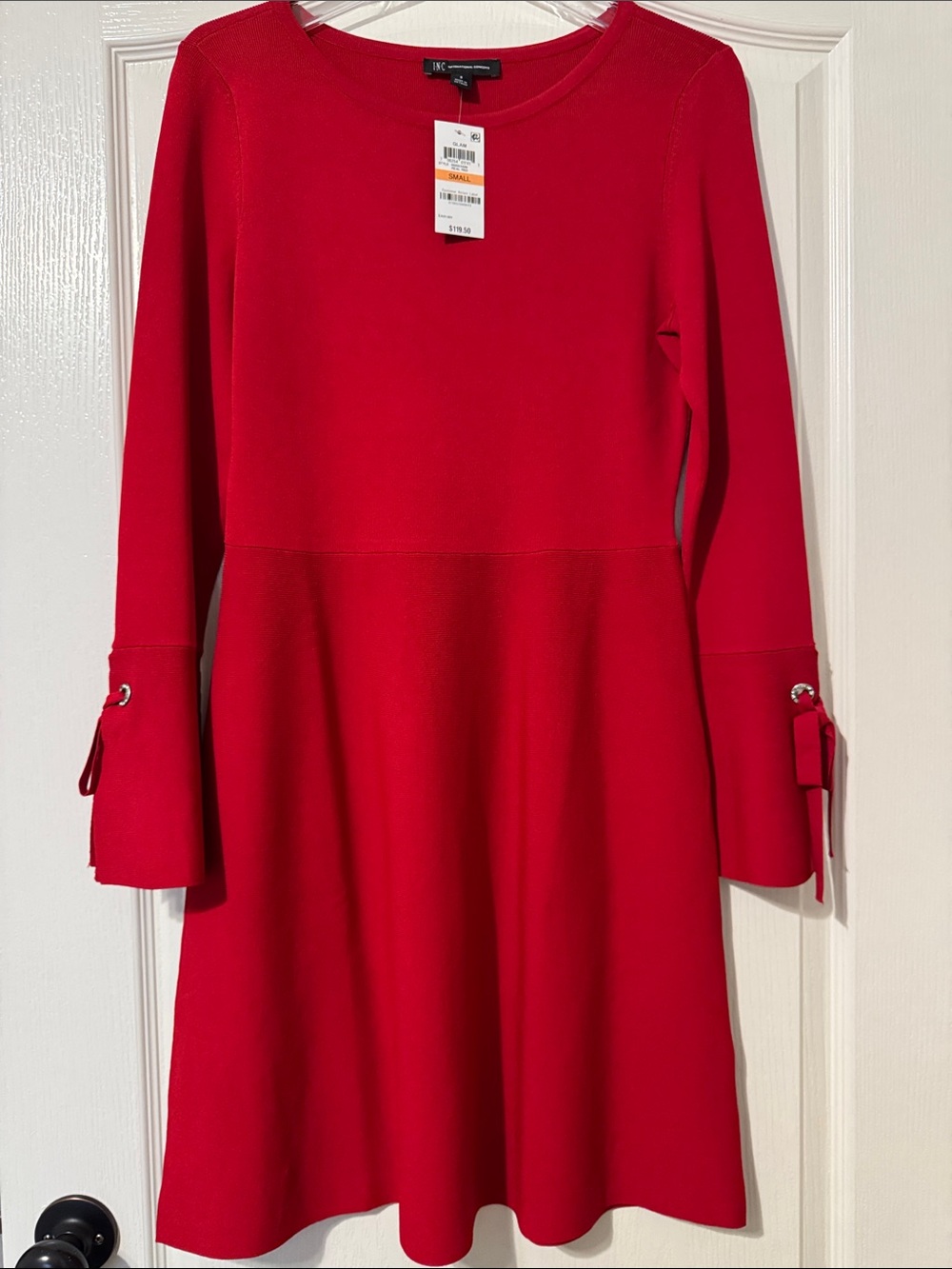 INC International Concepts Red Long-Sleeve Mini Dress w/Grommet Tie Cuffs 0029